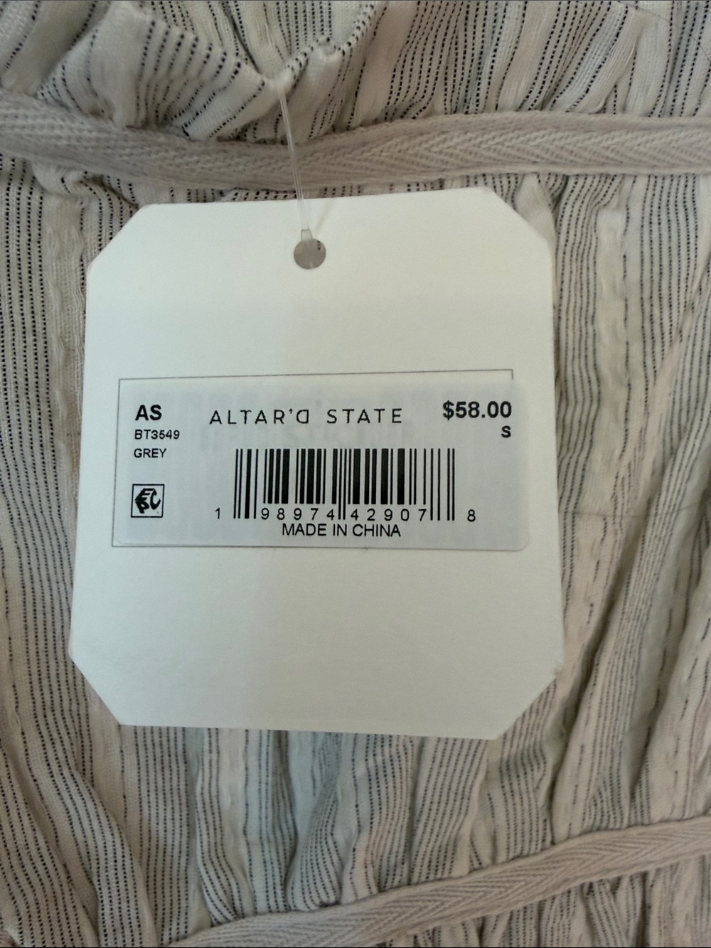 Altar’s State Striped Sleeveless Peplum Top in Light Gray and White - Picture 2 of 4